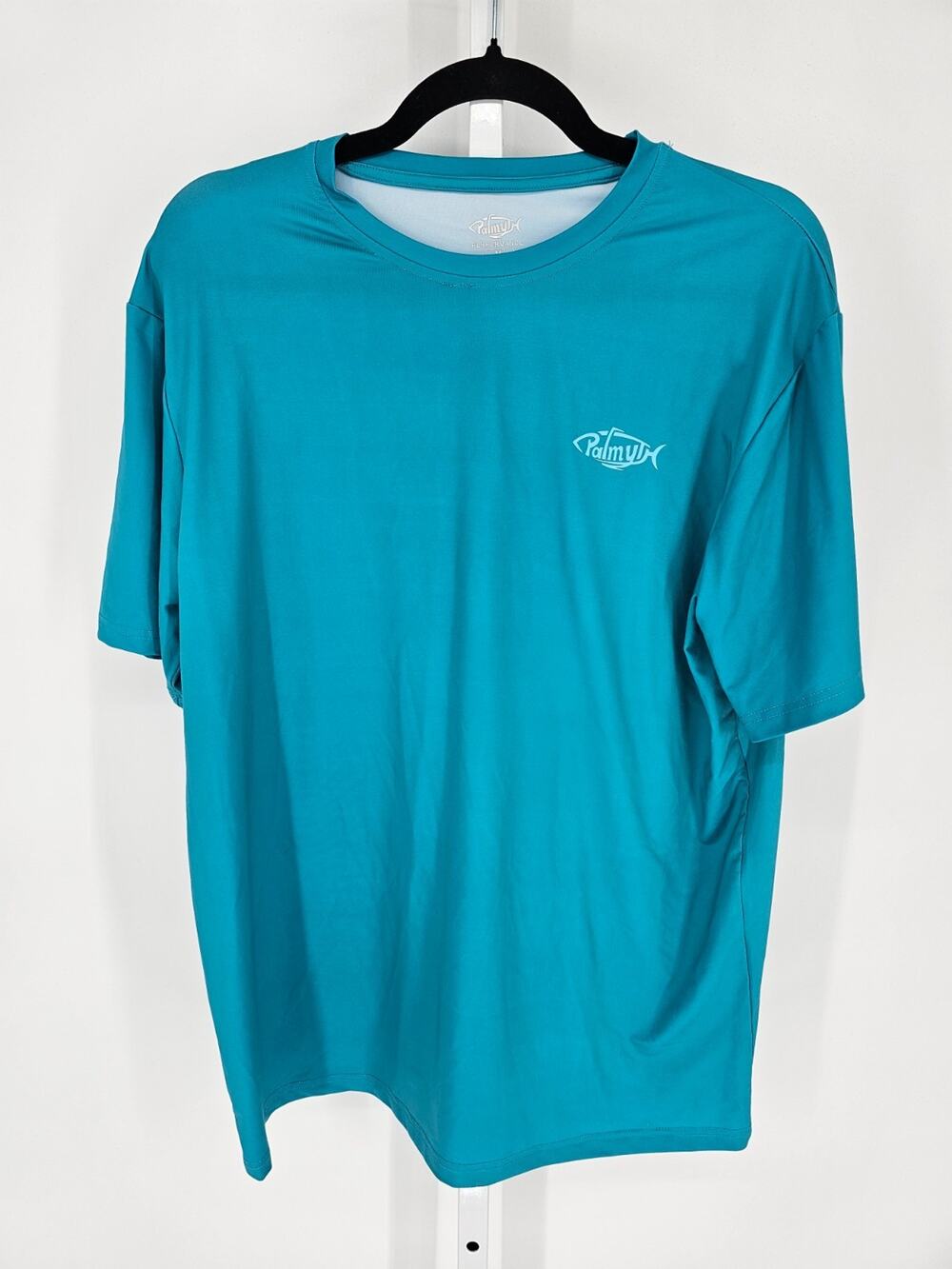 Palmyth Performance Mens Sz M Short Sleeve Athletic T Shirt Fish Taco Blue